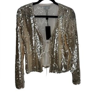 Gianni Bini Kate Sequin V-Neck Long Sleeve Tie Front Cardigan Size Medium NEW
